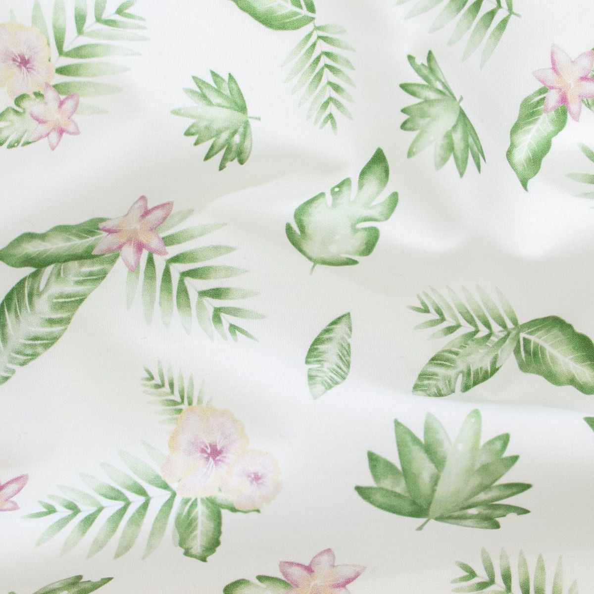 Webware Popeline Baumwolle Digitaldruck - Blätter und Blumen - weiß