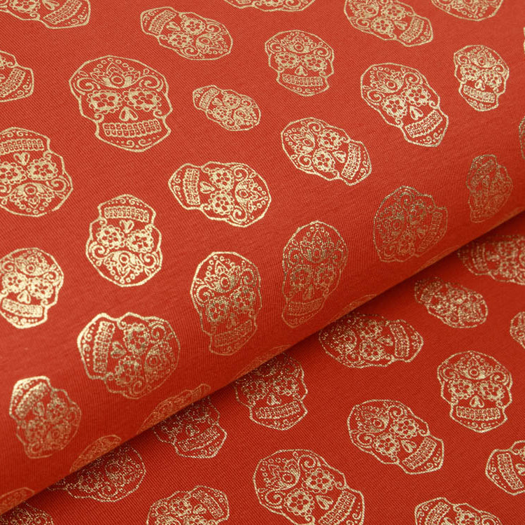 Jersey mit Foliendruck - geblümte Totenköpfe