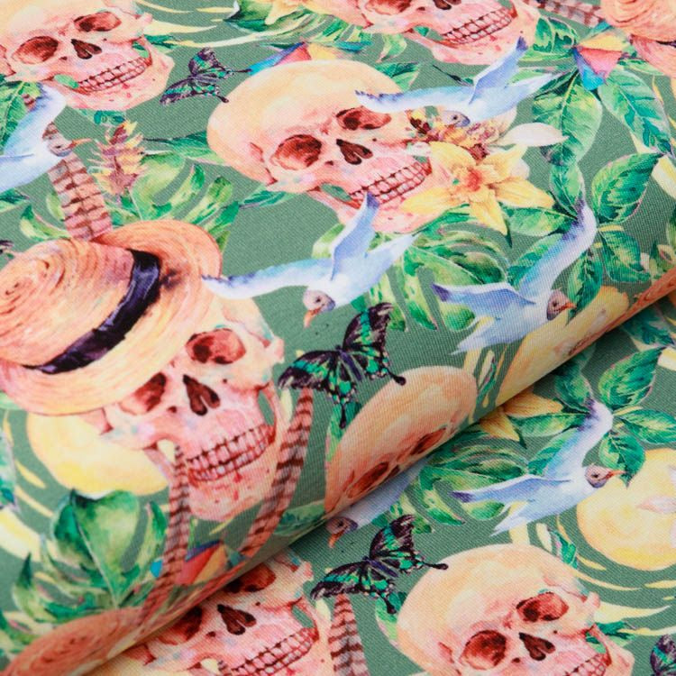 Jersey Digitaldruck - Skulls und Schmetterlinge