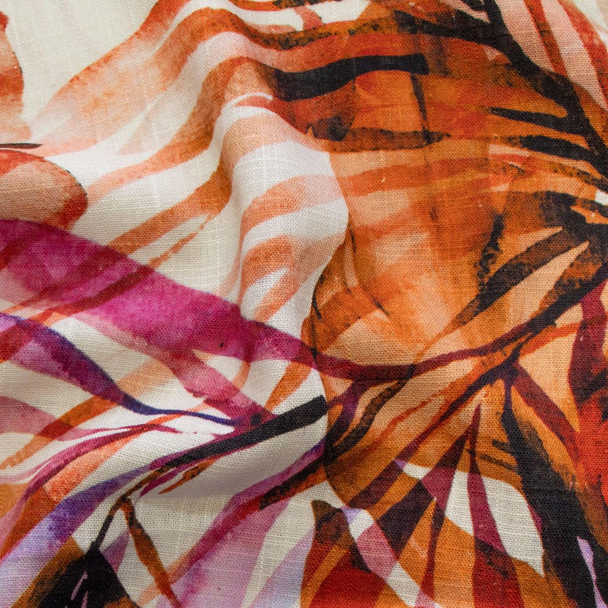 Webware Viskose Leinen - Tropische Blätter - creme