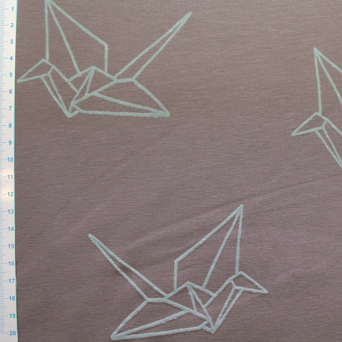 Bio Jersey beflockt Albstoffe / Hamburger Liebe - Origami Vögel - taupe