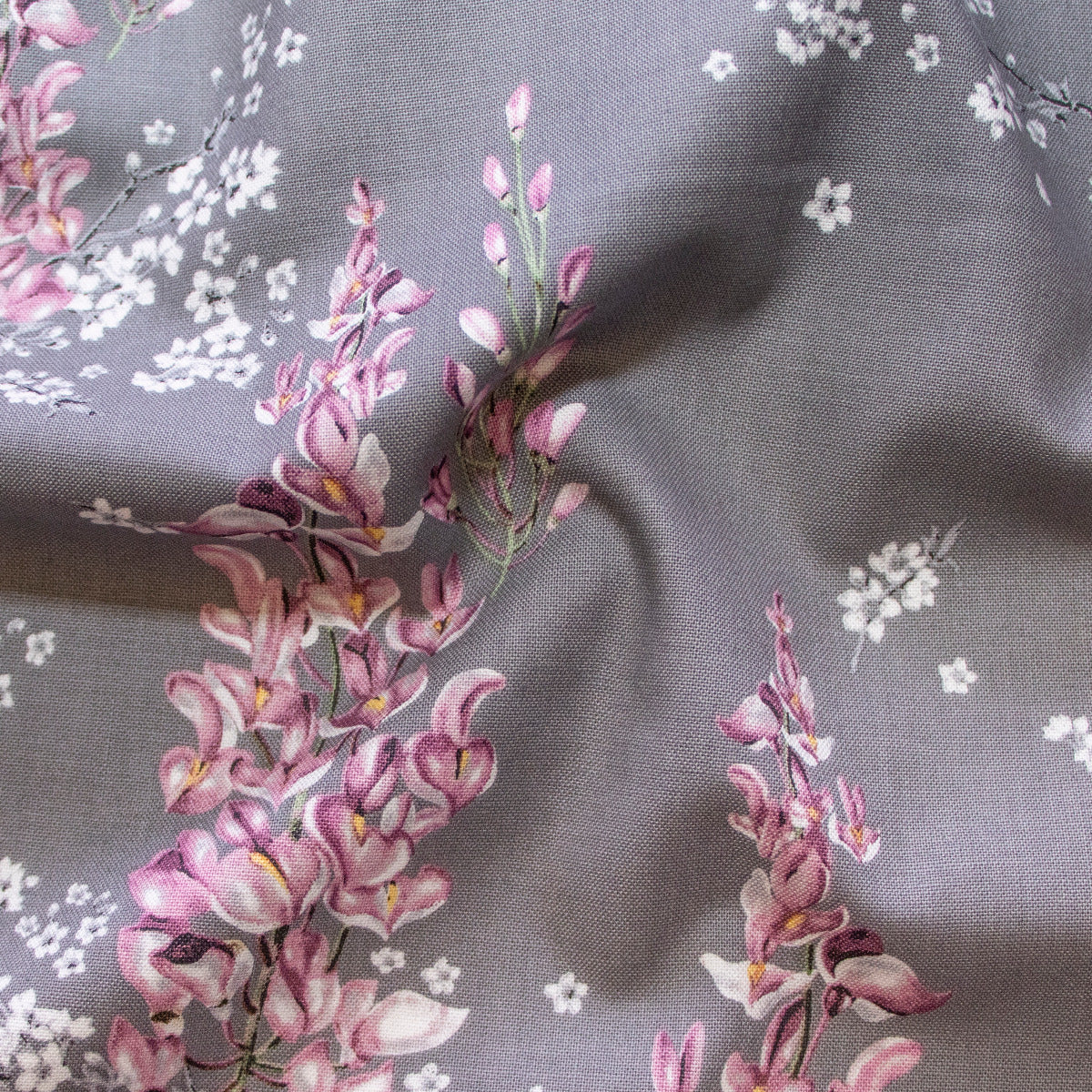 Webware Baumwolle Gütermann ring a roses - verschiedene Blumen - grau