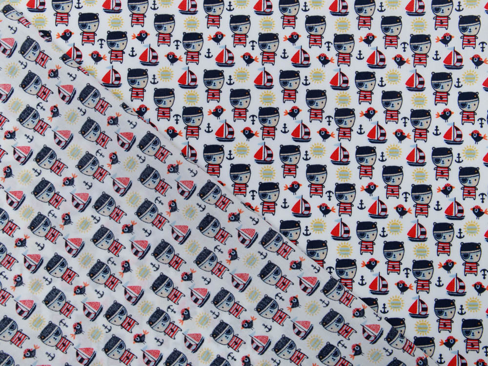 Webware Baumwolle Popeline - Piraten-Bären - wollweiß