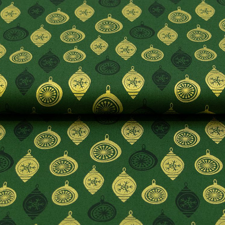 Webware Baumwolle Popeline mit Foliendruck - Weihnachtskugeln - marineblau