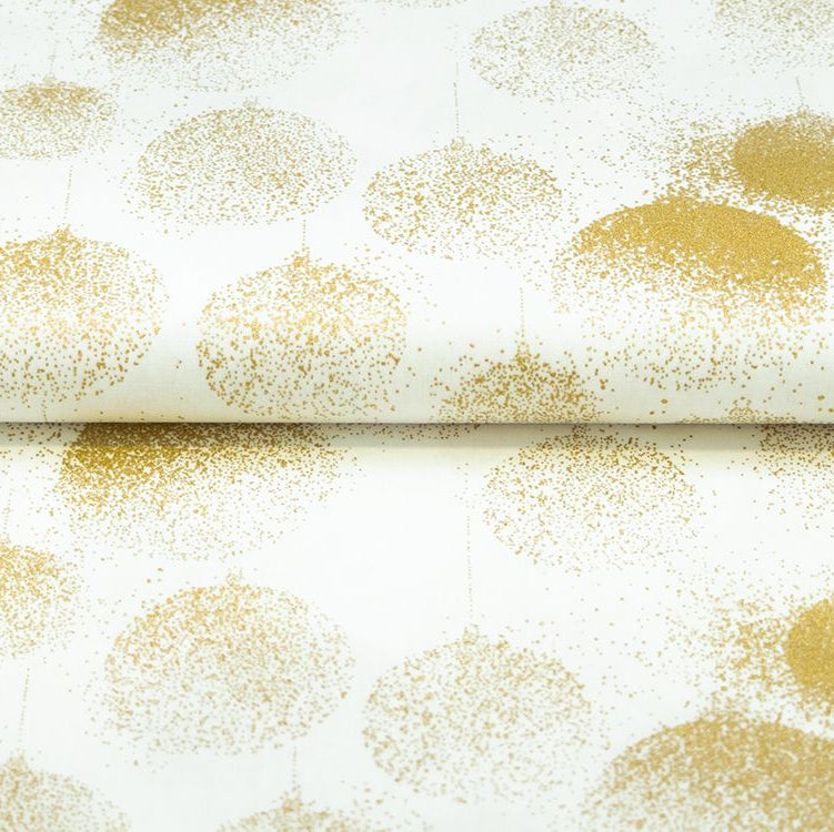 Webware Baumwolle Popeline mit Foliendruck - vergoldete Weihnachtskugeln