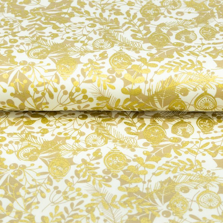 Webware Baumwolle Popeline mit Foliendruck - weihnachtliche Tannenzweige