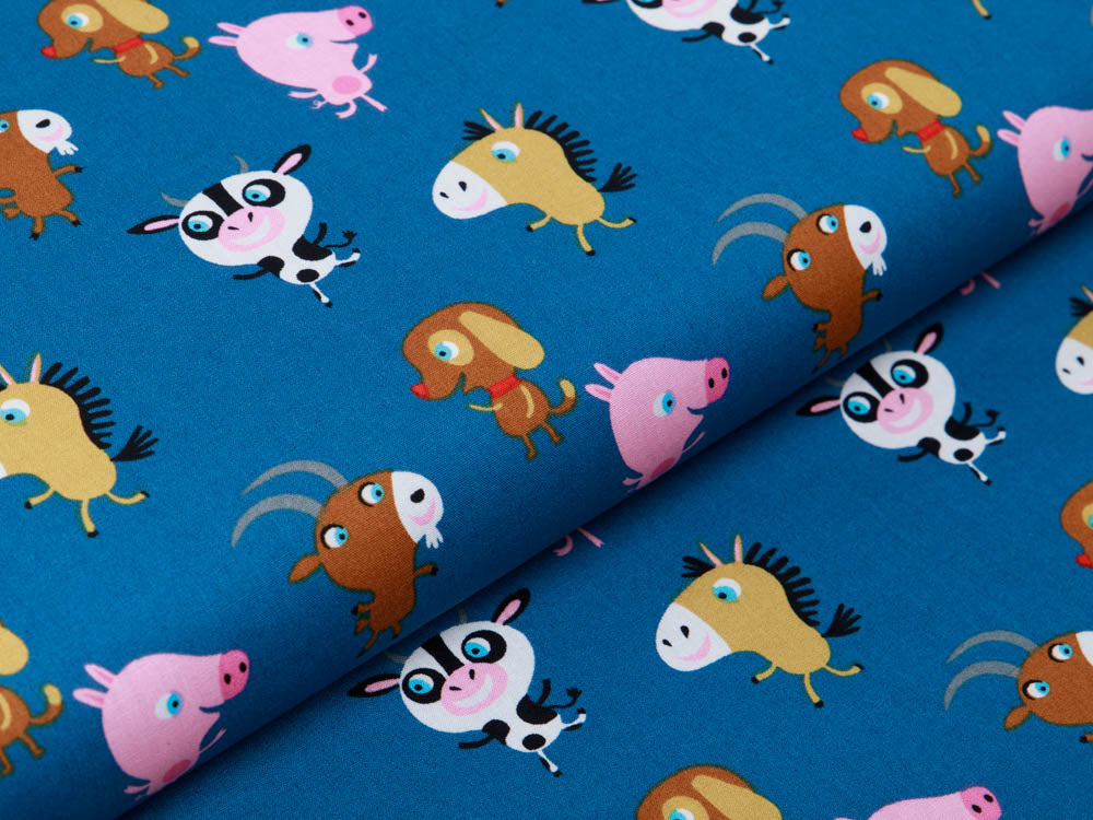 Webware Baumwolle Popeline - lustige Bauernhof-Tiere