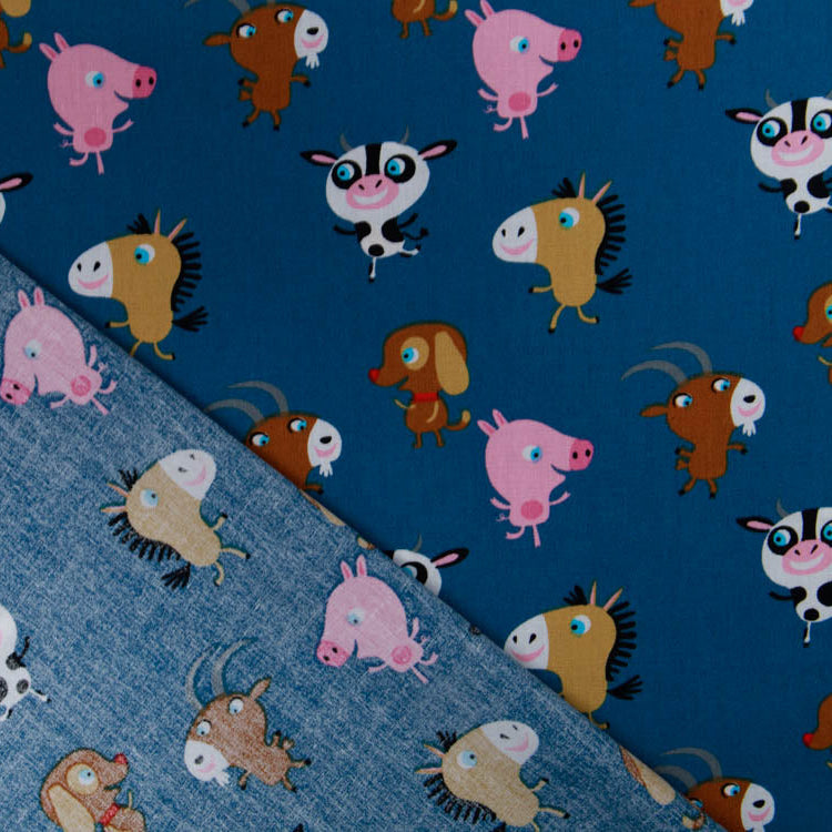 Webware Baumwolle Popeline - lustige Bauernhof-Tiere