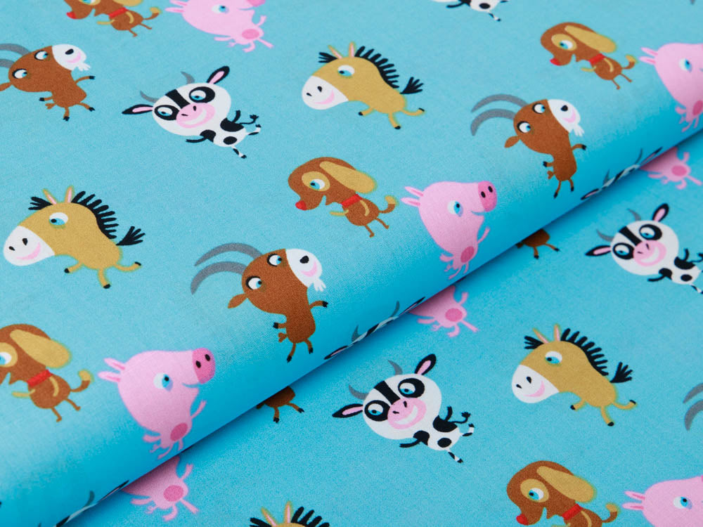 Webware Baumwolle Popeline - lustige Bauernhof-Tiere