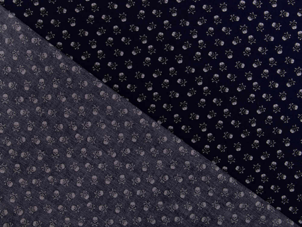 Webware Baumwolle Popeline - kleine Totenköpfe - nachtblau
