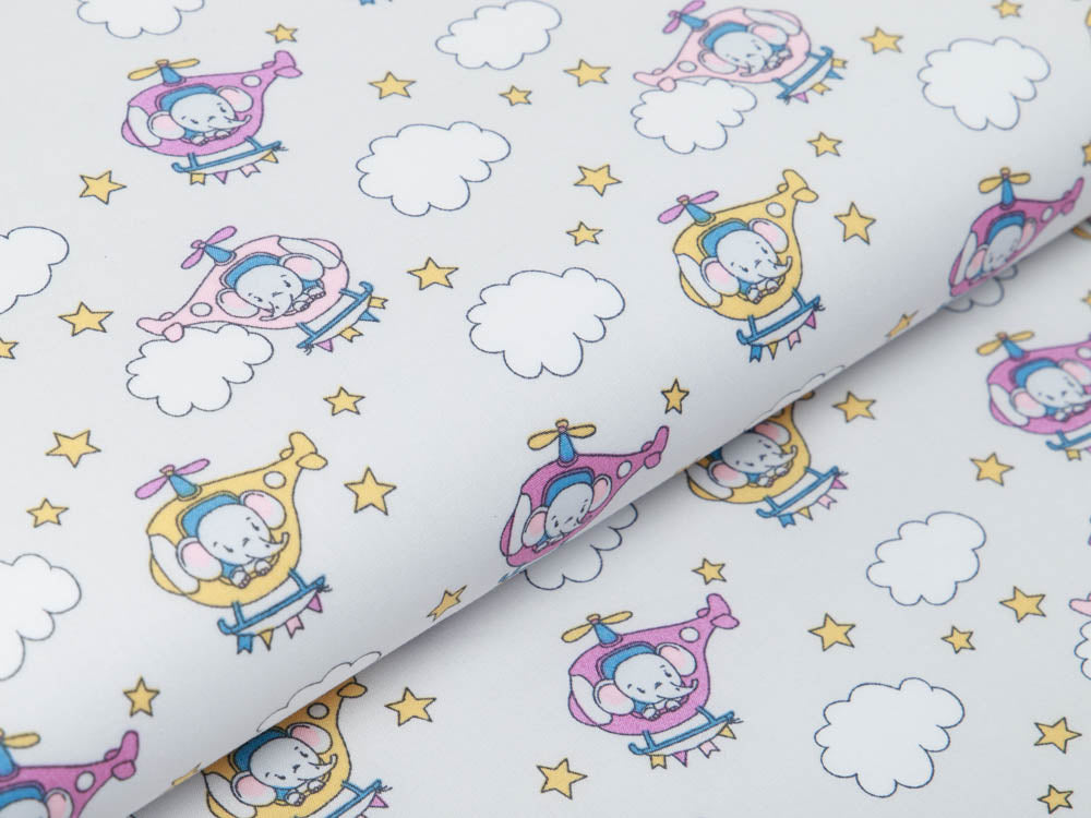 Webware Baumwolle Popeline - Elefanten im Helikopter