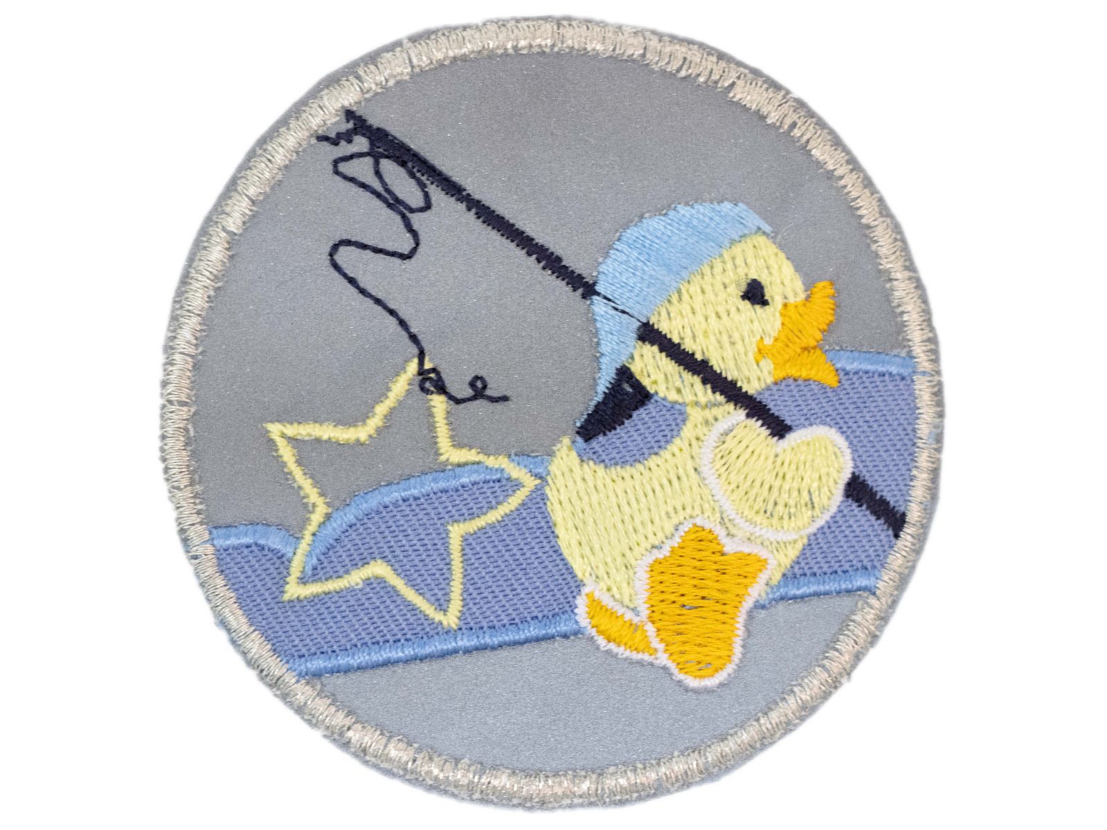 Applikation zum Aufbügeln Reflektor - reflektierende Ente mit Angel – grau