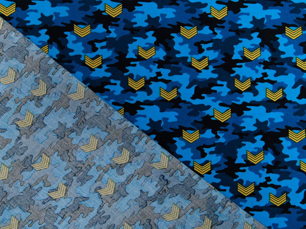 Webware Baumwolle Popeline - Army-Patches auf Camouflage