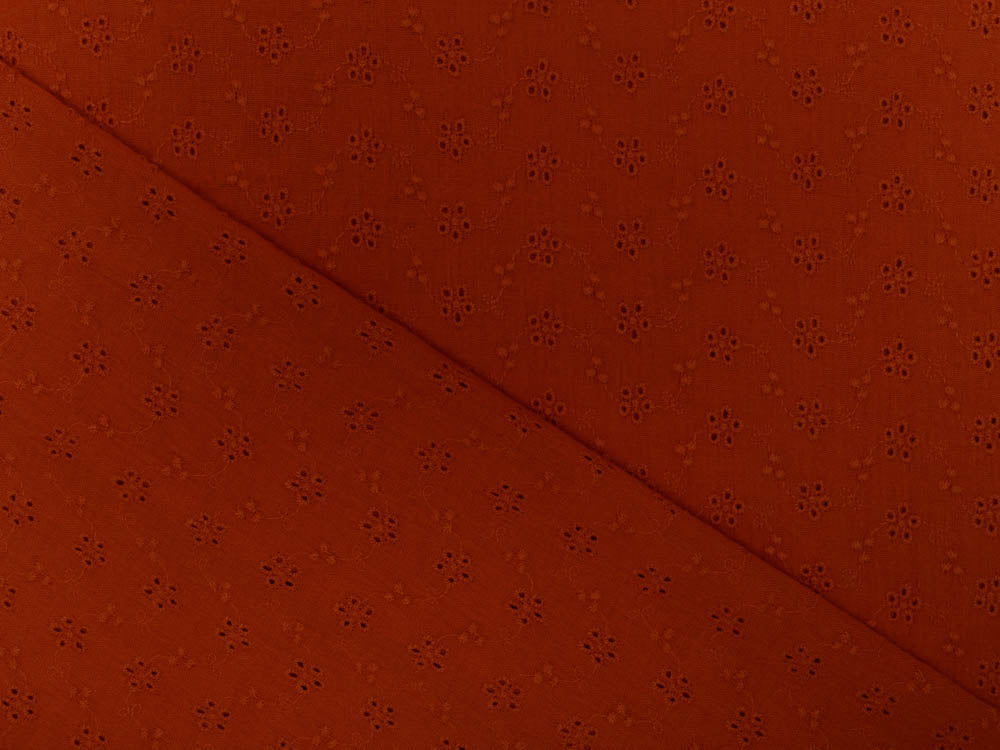 Webware Baumwolle Double Gauze mit Lochstickerei Broderie - Blumen - orange
