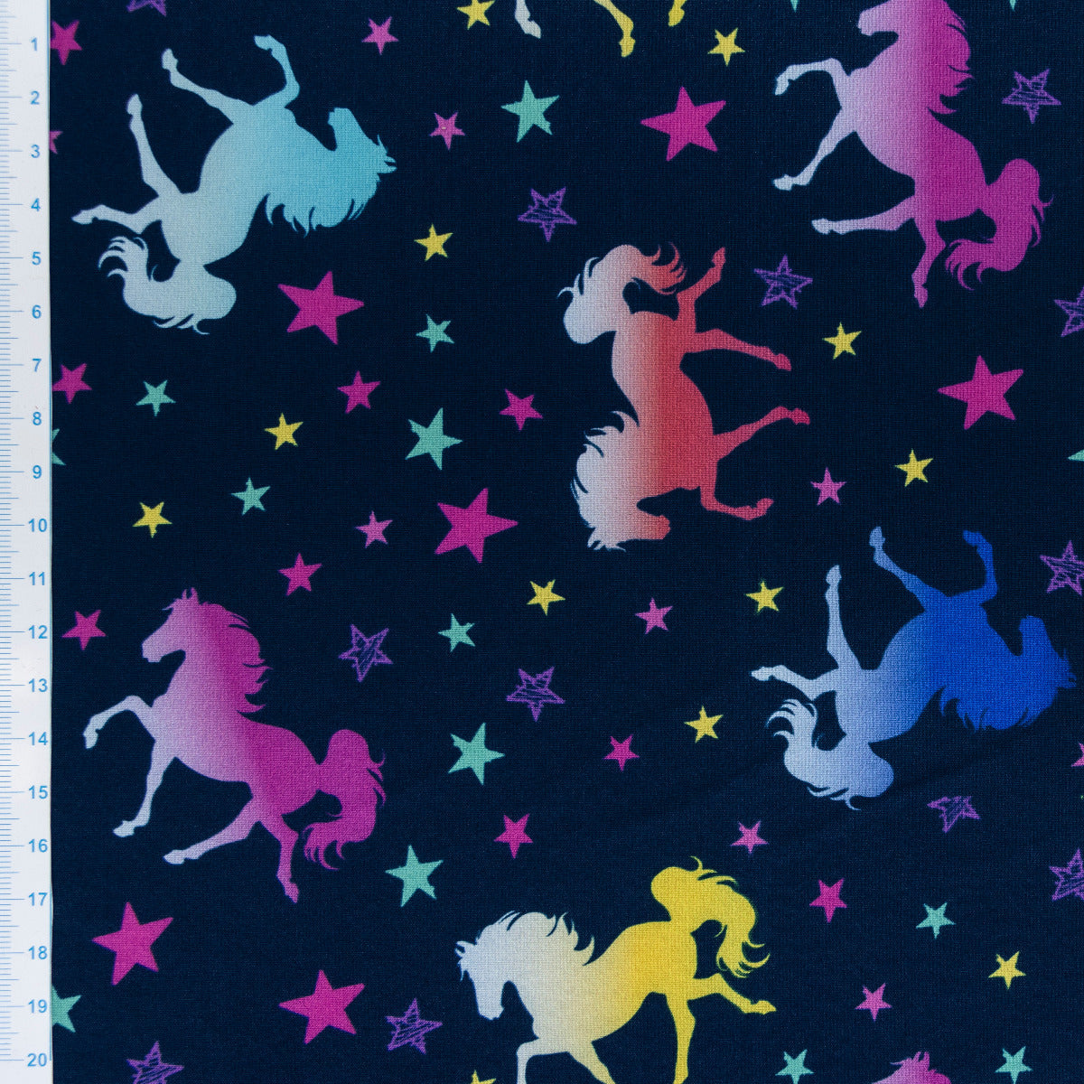 Softshell Jackenstoff - Regenbogenponys - dunkelblau