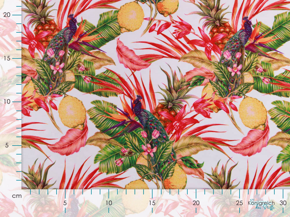 Jersey Digitalprint Stenzo - Pfauen und Zitronenbäumchen - weiß