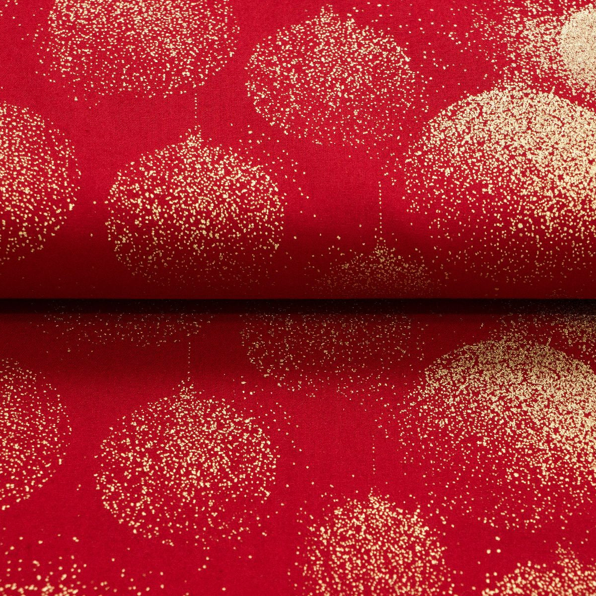 Webware Baumwolle Popeline mit Foliendruck - vergoldete Weihnachtskugeln