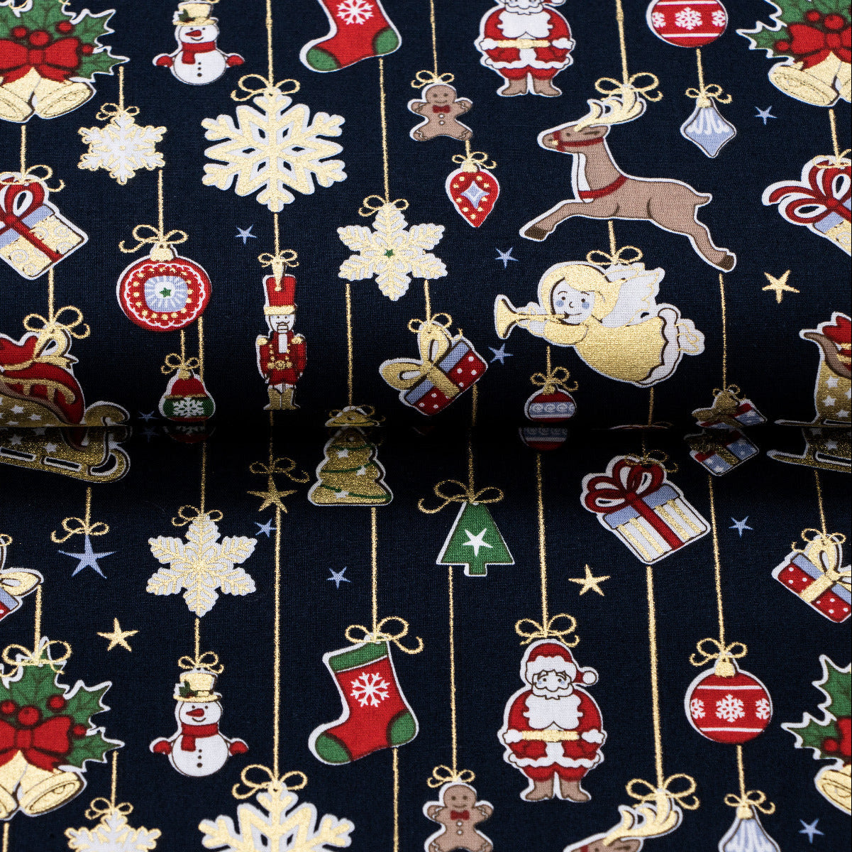 Webware Baumwolle Popeline mit Foliendruck - Weihnachtlicher Baumschmuck