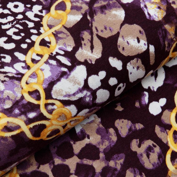 Jersey Viskose Digitaldruck Stenzo - Ketten auf Animalprint - lila