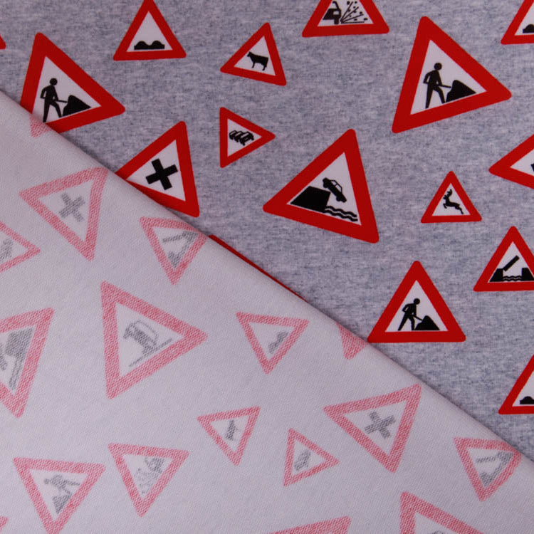 Sweat French Terry - Gefahrenschilder - Meliert - Grau