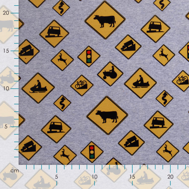 Sweat French Terry - Gelbe Straßenschilder - Meliert - Grau