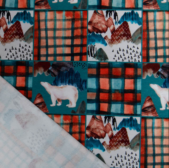 French Terry Digitaldruck Stenzo - Eisbären auf Karomuster