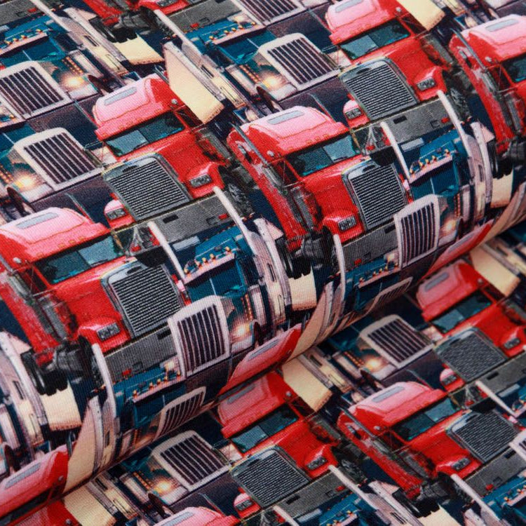 French Terry Digitaldruck Take me on A ROAD TRIP Stenzo - LKW - rot