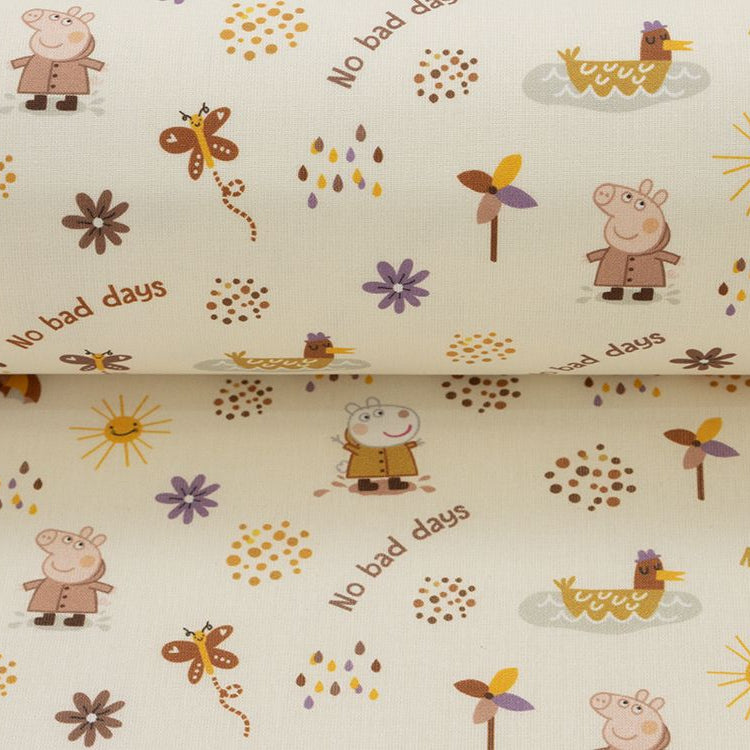 Webware Baumwolle Popeline Digitaldruck Peppa Pig - No bade days - creme