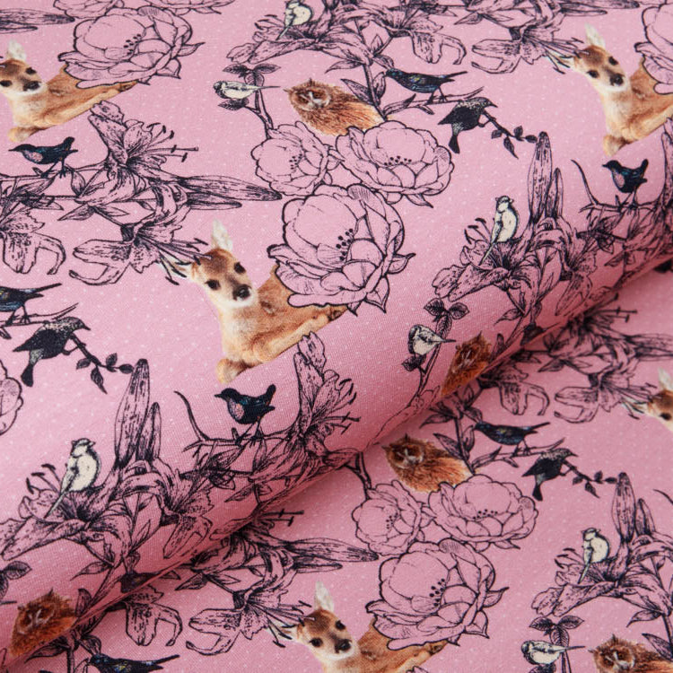 Sweat French Terry Digitaldruck Stenzo - Rehe und Blumen - altrosa