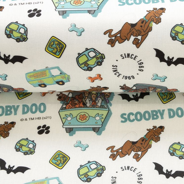 Webware Baumwolle Popeline Digitaldruck Scooby Doo - Scooby Doo on Tour - weiß