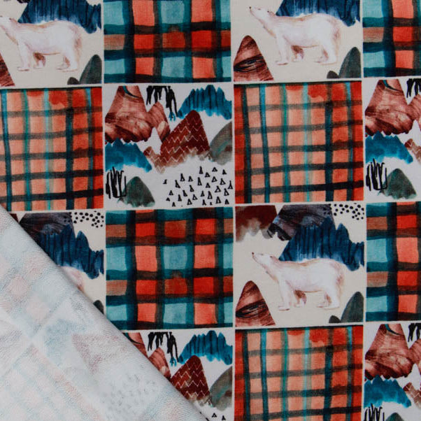 French Terry Digitaldruck Stenzo - Eisbären auf Karomuster