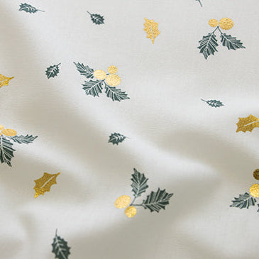 Webware Popeline Baumwolle Weihnachten - Metallic Stechpalmen - Wollweiß