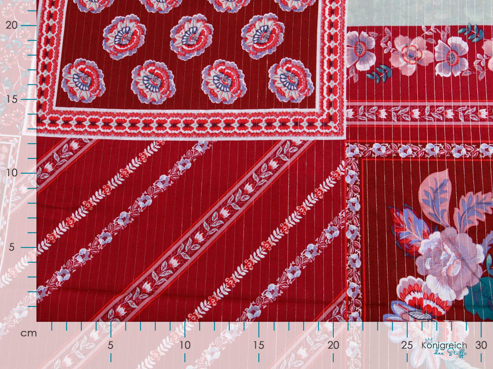 Webware Baumwolle mit Glitzer Milliblu´s PANEL 80 x 135 cm - Blumen - beere