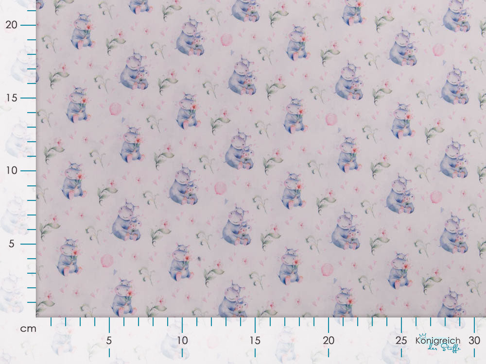 Webware Baumwolle Popeline Digitaldruck Aquarell - süße Hippos - wollweiß