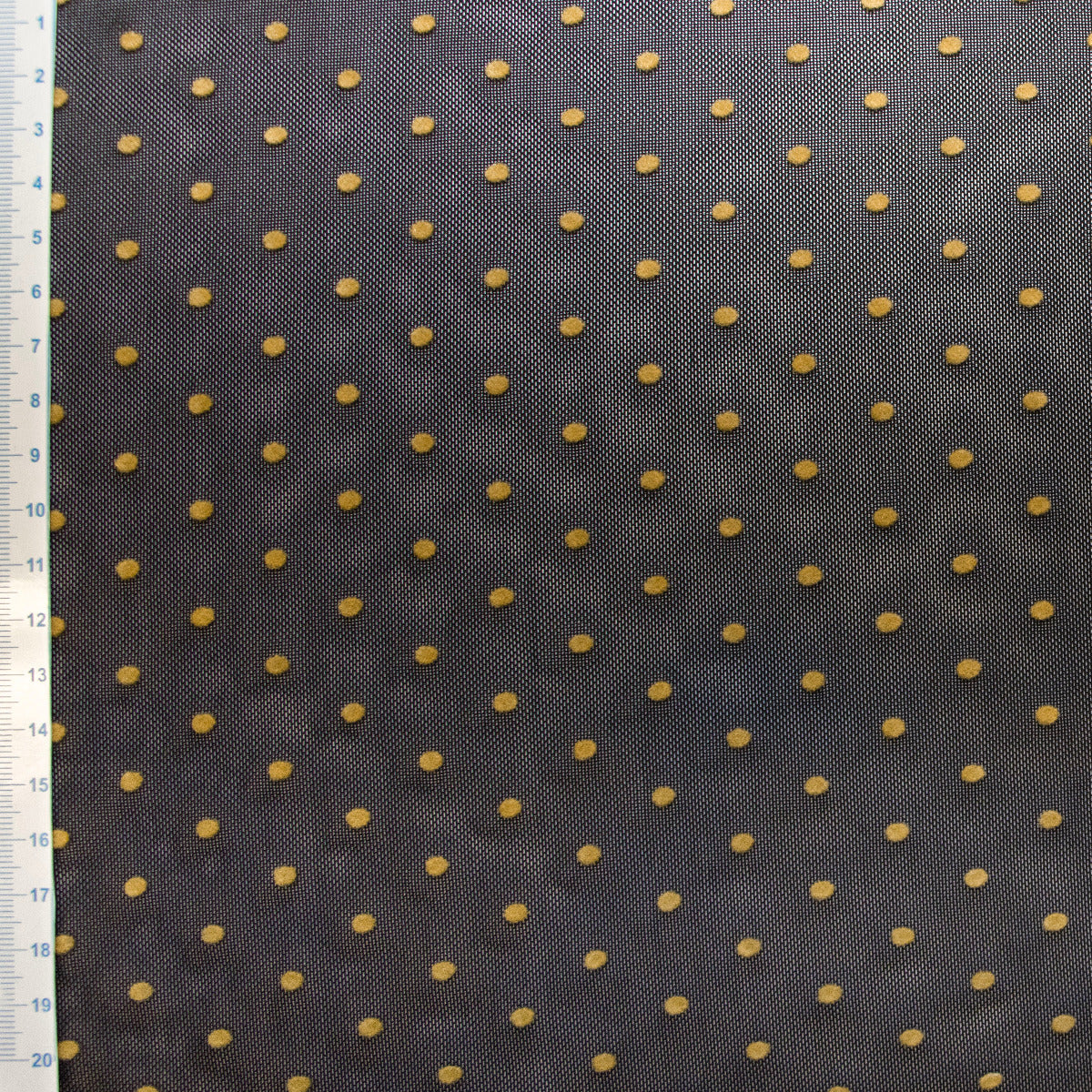 Mesh dehnbar beflockt - Pünktchen - schwarz - gelb