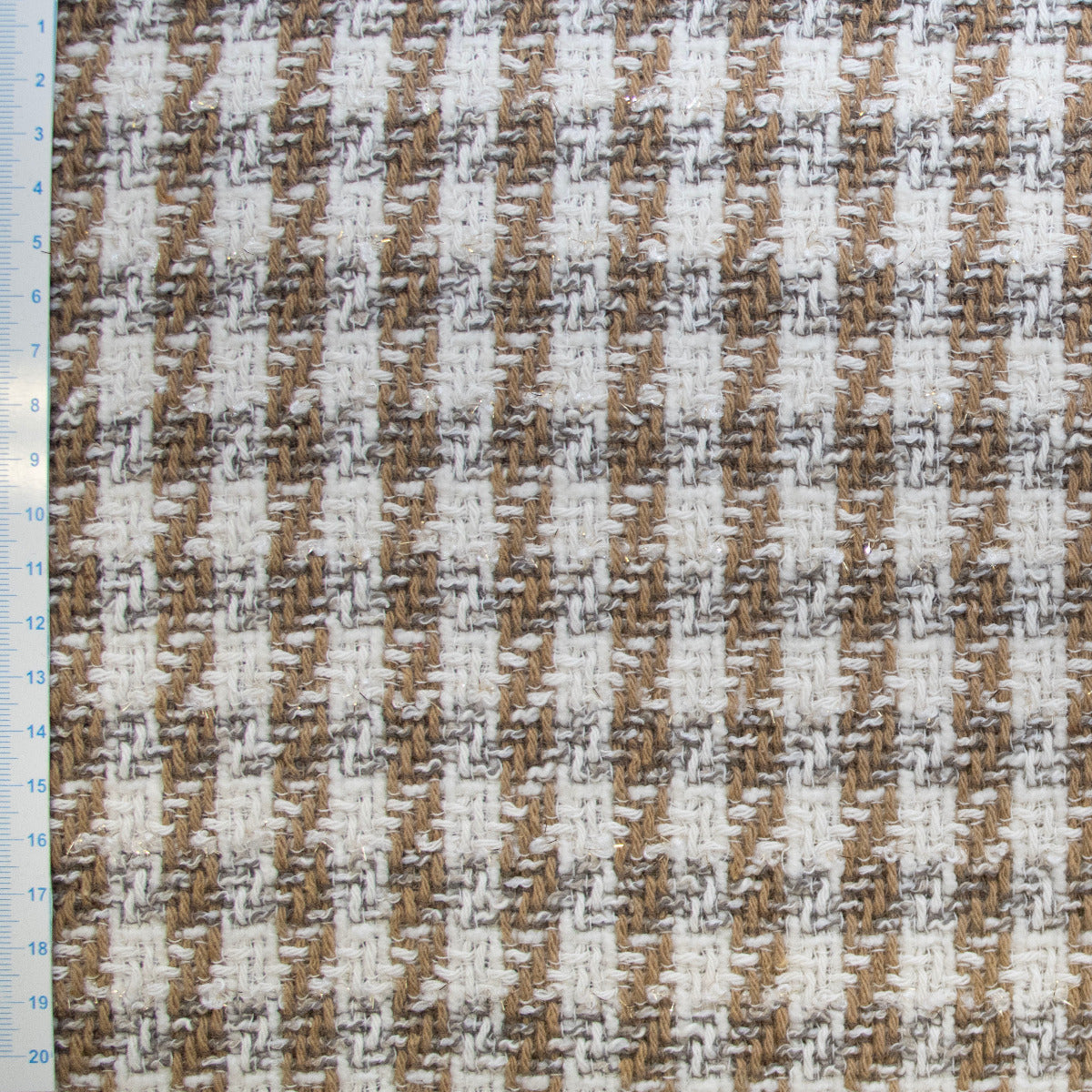 Tweed Mantelstoff - Hahnentritt Karo mit Glitzer - wollweiß