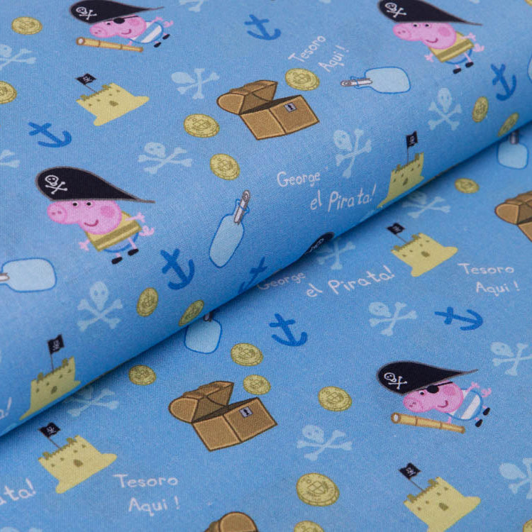 Webware Baumwolle Popeline -  Peppa Pig auf Schatzsuche - blau