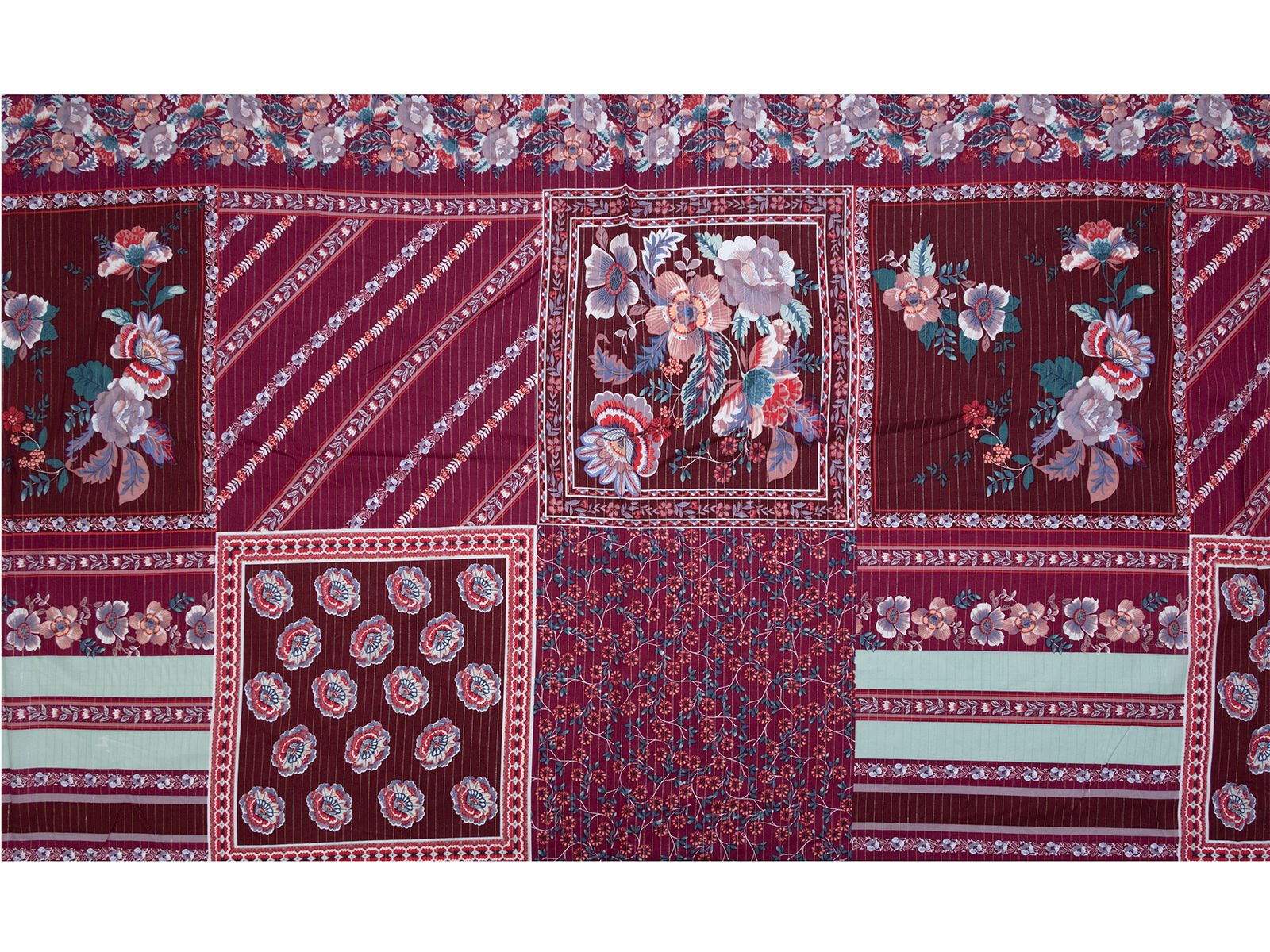 Webware Baumwolle mit Glitzer Milliblu´s PANEL 80 x 135 cm - Blumen - beere