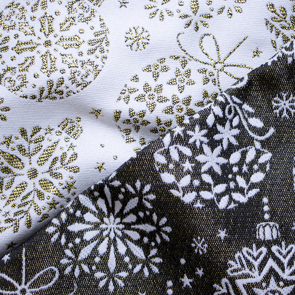 Jacquard Gobelin Dekostoff mit Glitzer in Leinenoptik - Weihnachtskugeln - ecru