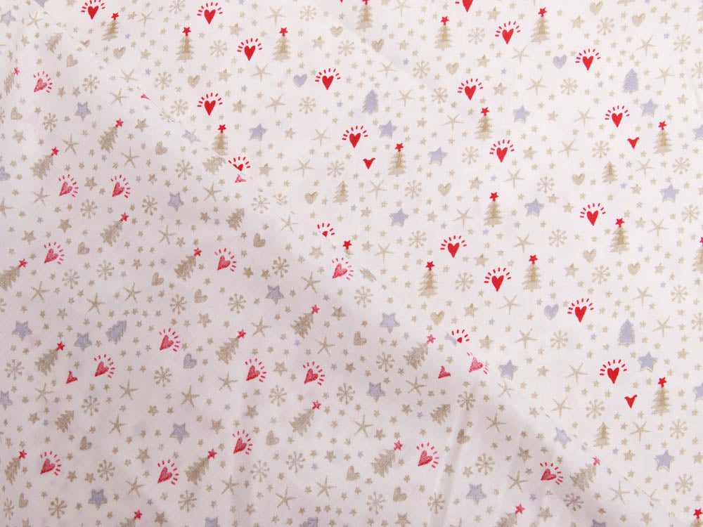 Webware Baumwolle Popeline mit Foliendruck - Weihnachtsbäume und Sterne