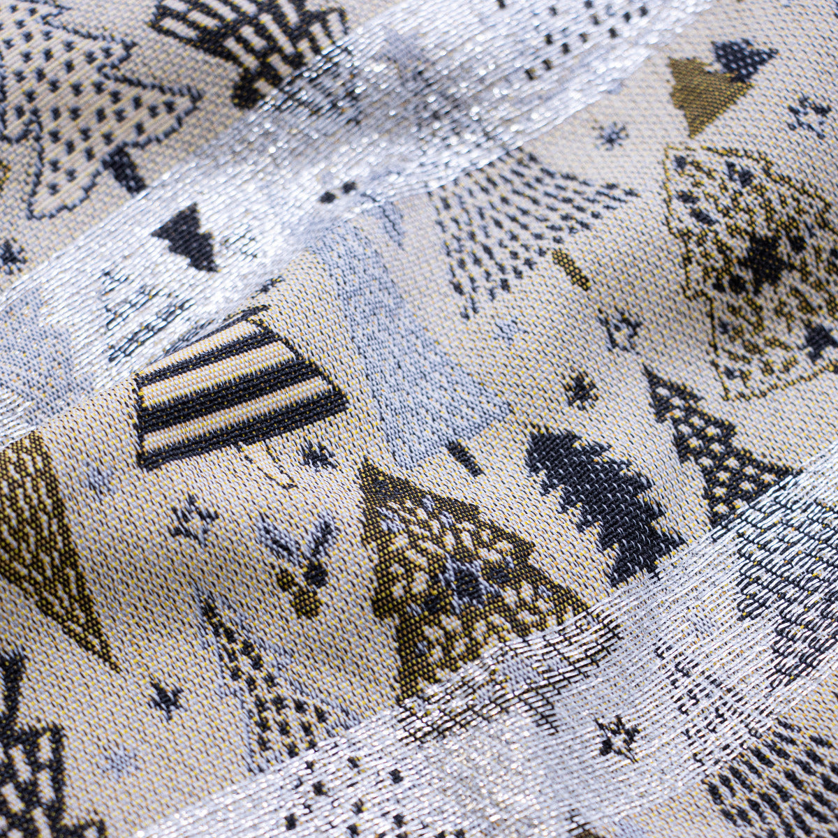 Jacquard Gobelin Dekostoff mit Glitzer in Leinenoptik - Weihnachtsbäume - anthrazit