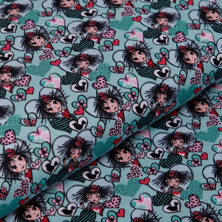 Webware Baumwolle Swafing Valerie Papillon by Steinbeck - Valerie und Herzen - mint