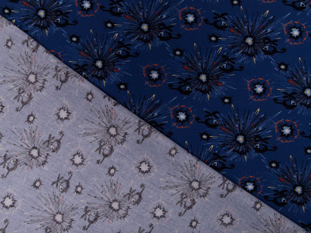 Webware Baumwolle Swafing Happy Metal by Steinbeck - Hubschrauber - jeansblau