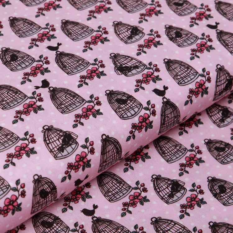 Webware Baumwolle Swafing Valerie Papillon by Steinbeck - Vogelkäfige auf Punkte - rosa