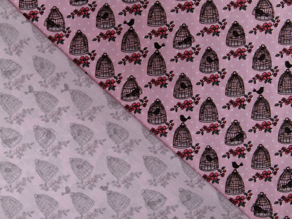 Webware Baumwolle Swafing Valerie Papillon by Steinbeck - Vogelkäfige auf Punkte - rosa
