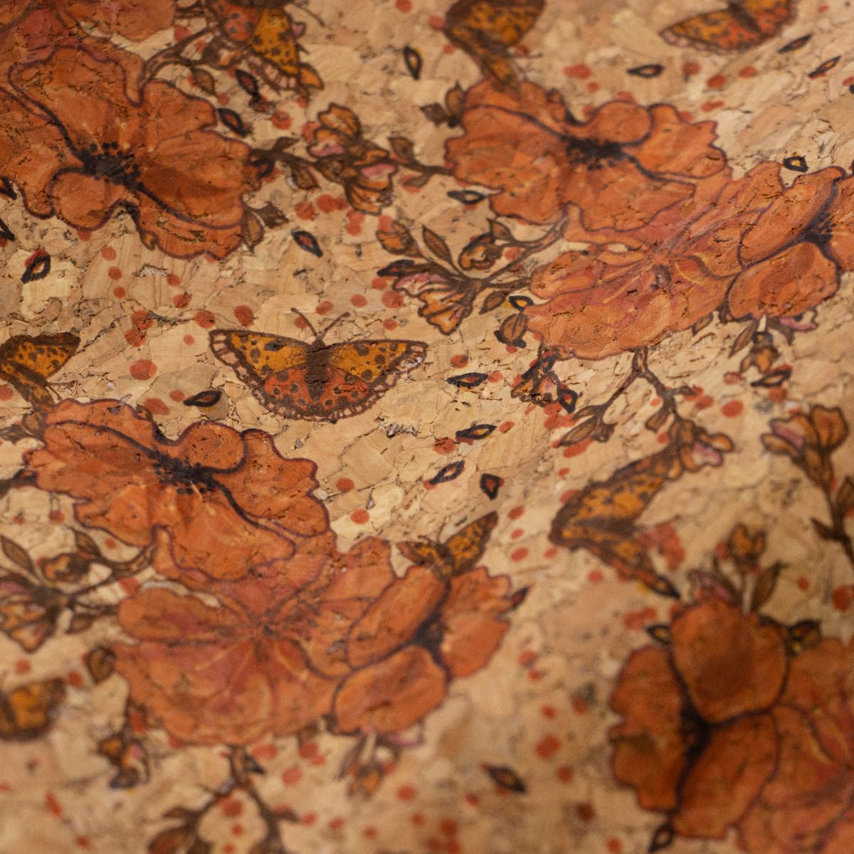 Kork Coupon ca. 50 cm x 65 cm - Schmetterlinge und Blumen