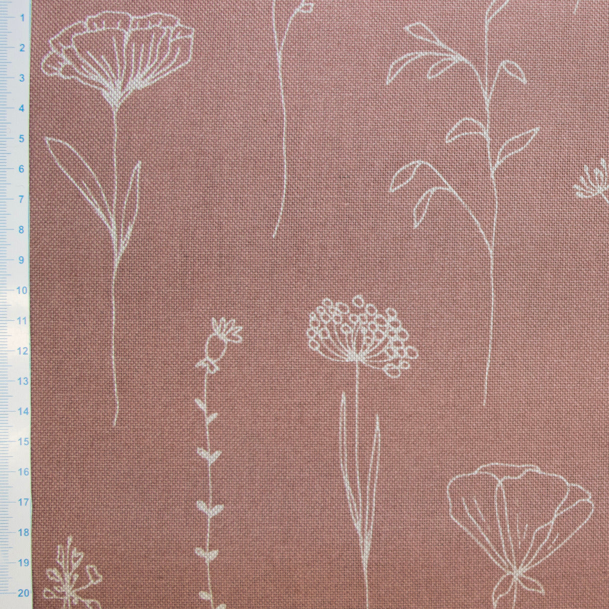 Dekostoff Half-Panama Leinenoptik - Fein gezeichnete Blumen - Altrosa