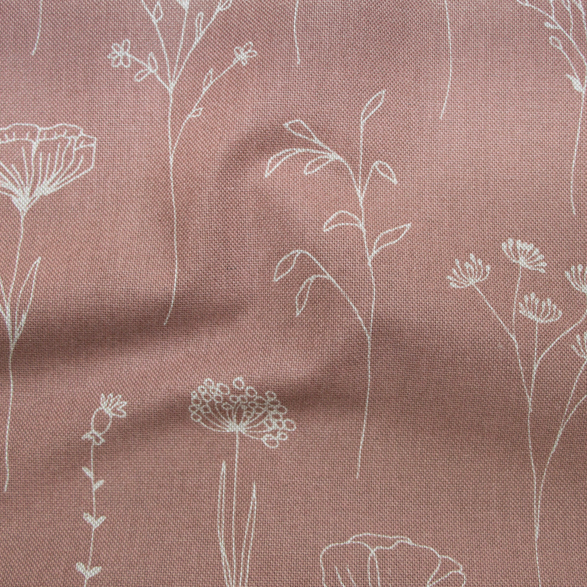 Dekostoff Half-Panama Leinenoptik - Fein gezeichnete Blumen - Altrosa