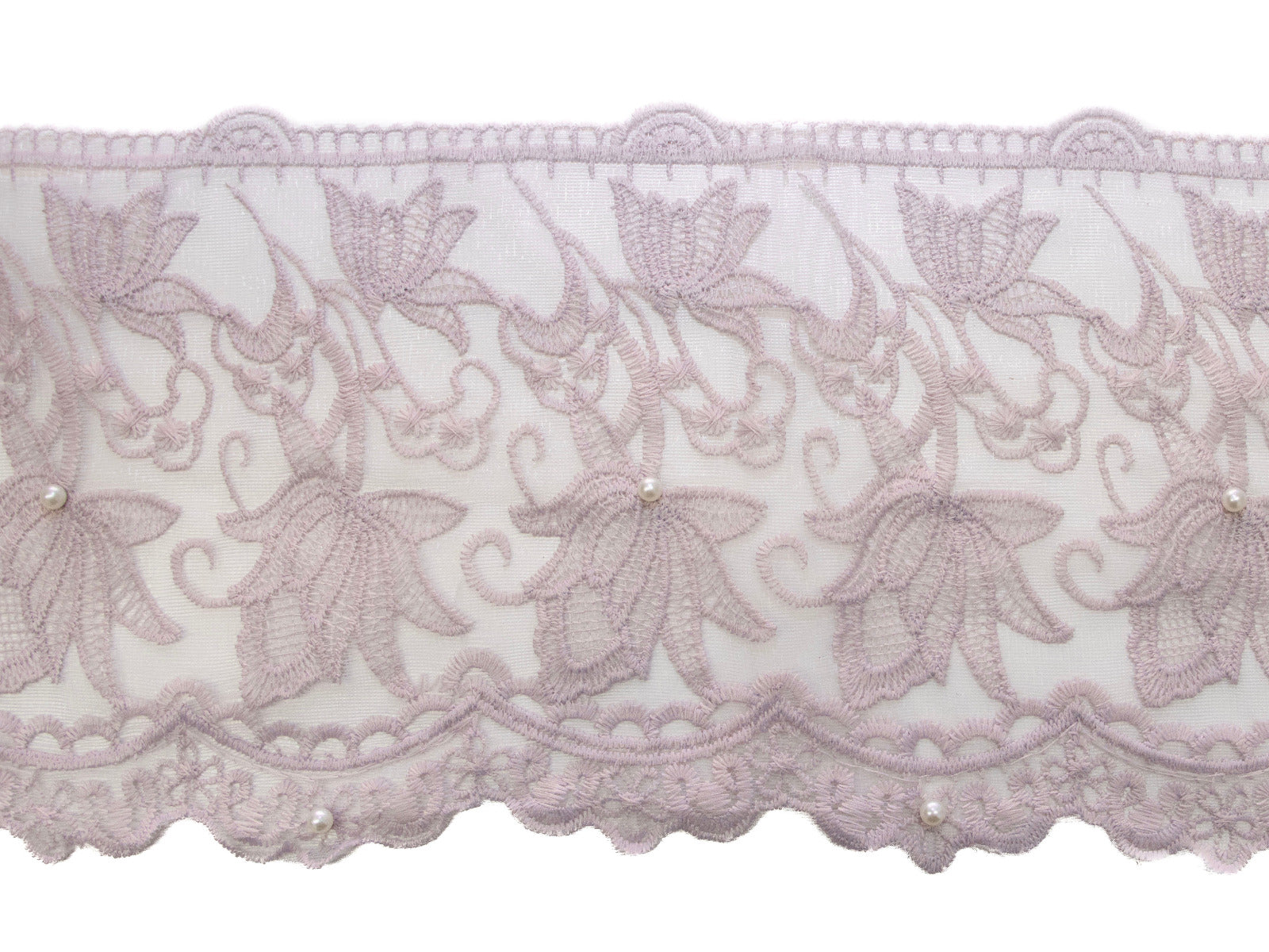 Spitze mit Perlen - 15 cm breit - florales Muster - flieder