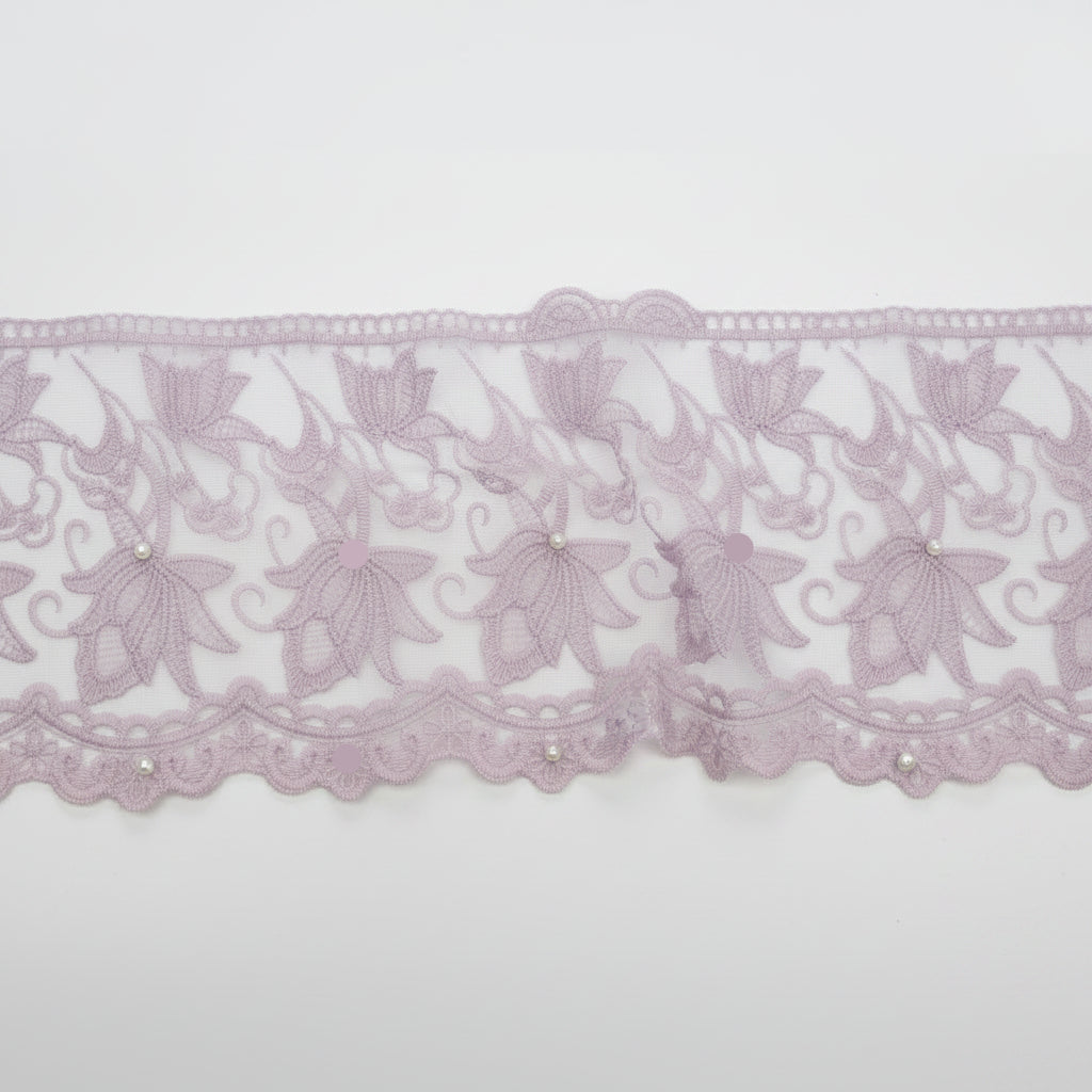 Spitze mit Perlen - 15 cm breit - florales Muster - flieder